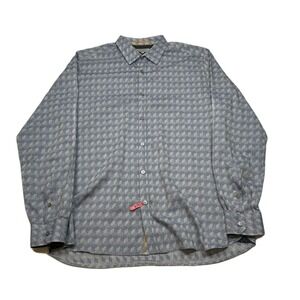 Ted Baker‎ London Shirt Mens XL 5 Blue Grey Geometric Print Long Sleeve